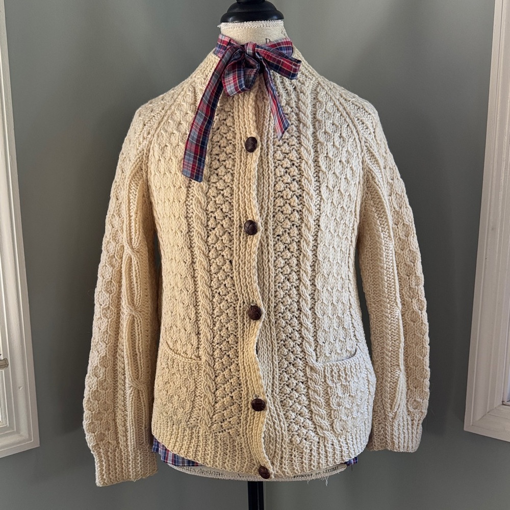 Donegal Tradition vintage Irish fisherman sweater soft wool leather buttons Med - Picture 2 of 15